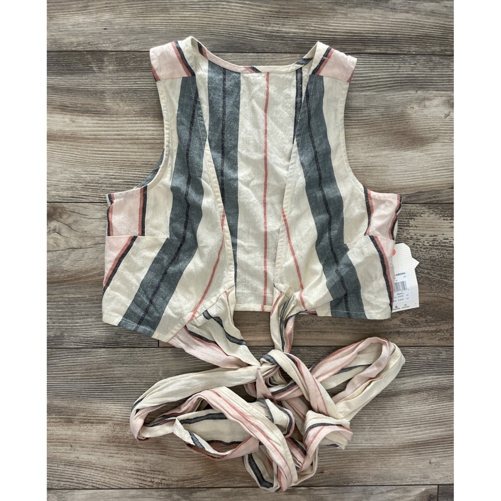 Billabong Wrap It Up Top Sleeveless Striped Tie Back Cropped Tank IVO J534NBWR S